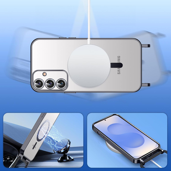 Puzdro pre Samsung Galaxy S25, Electro MagSafe, čierne + šnúrka