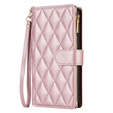 Puzdro s chlopňou pre Samsung Galaxy A56 5G, Rhombus Crossbody Leather, ružové rose gold
