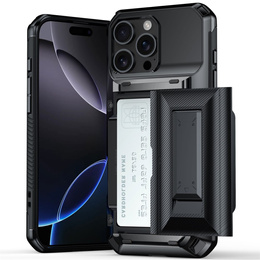 Puzdro TPU + PC s priestorom na kartu, čierne pre iPhone 16 Pro Max