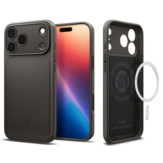 Puzdro Spigen pre iPhone 17 Pro, Thin Fit MagSafe, strieborná