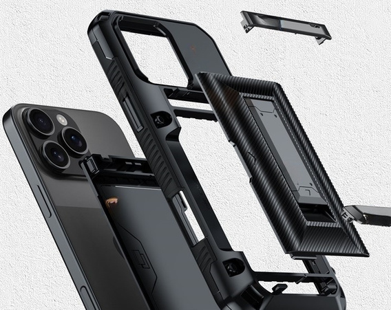 Puzdro TPU + PC s priestorom na kartu, čierne pre iPhone 16 Pro Max