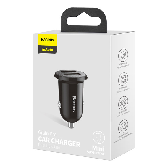 Baseus Grain Pro 2x USB 4,8 A nabíjačka do auta pre zariadenia napájané cez USB – univerzálna