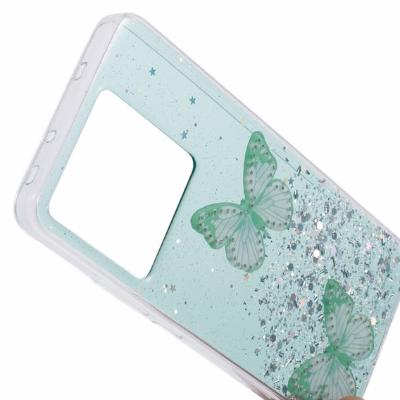 Puzdro pre Xiaomi 13T / 13T Pro / Redmi K60 Ultra, Glitter Butterfly, zelený