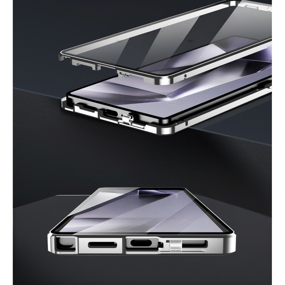 Magnetické puzdro Dual Glass MagSafe pre Samsung Galaxy S25 Ultra, strieborné