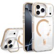 Puzdro pre iPhone 17 Pro Max, pre MagSafe, so stojanom, priehľadné so zlatými vložkami