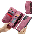 CASEME puzdro pre Samsung Galaxy S25 Ultra, Retro Leather Wallet, s remienkom, červené