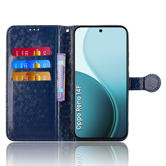 Klapkové puzdro pre Oppo Reno 14F, Wallet Rhombus, modré