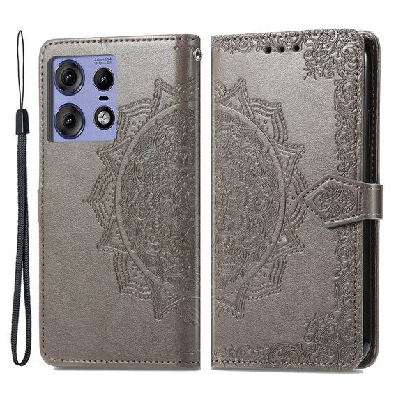 Klapkové puzdro pre Motorola Edge 50 Pro, Mandala, sivé