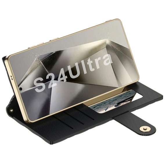 Flipové puzdro pre Samsung Galaxy S24 Ultra, GKK Mirror Wallet, čierne