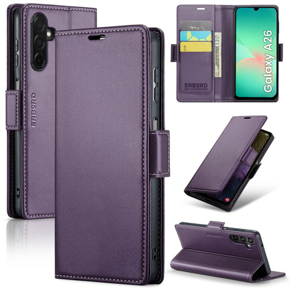 Puzdro pre Samsung Galaxy A26, ERBORD Glossy Litchi, flipová peňaženka, fialové