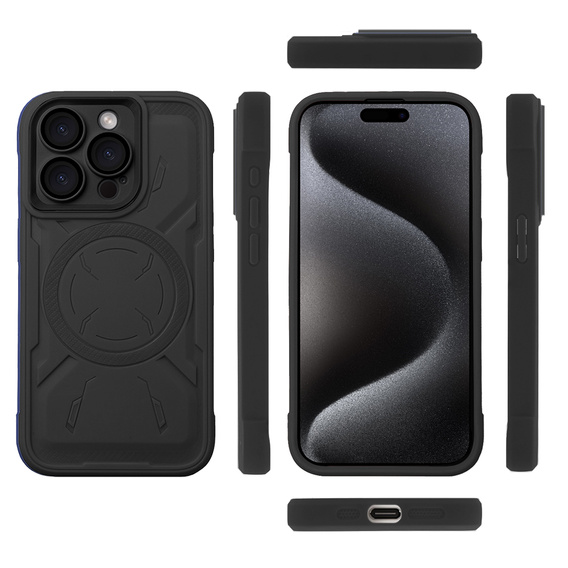 Puzdro pre iPhone 15 Pro, ERBORD Armor Mag, čierne