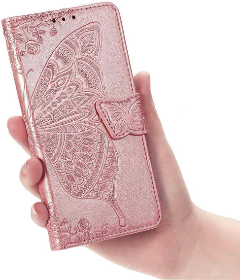 Klapkové puzdro pre Oppo Reno 14F, peňaženka, Butterfly, ružové zlato