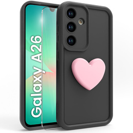 Puzdro pre Samsung Galaxy A26, Silicone Heart, čierne + tvrdené sklo 9H