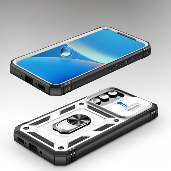 Obal na mobil pre Samsung Galaxy A54 5G, CamShield Slide, biela / čierna
