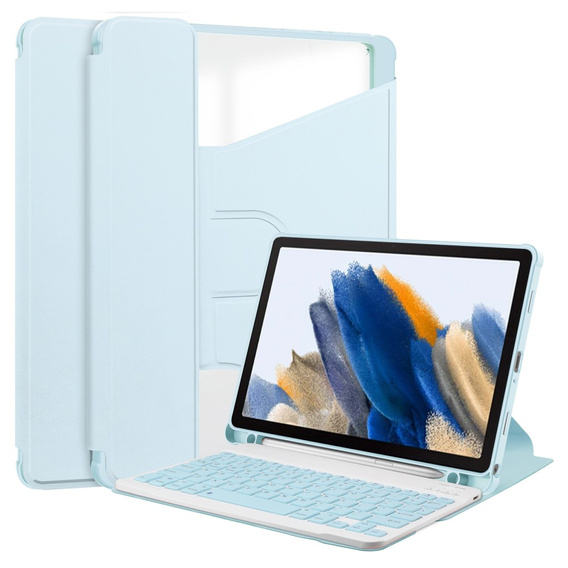 Puzdro s klávesnicou pre Samsung Galaxy Tab A9+, Rotary 360° Leather, svetlomodré
