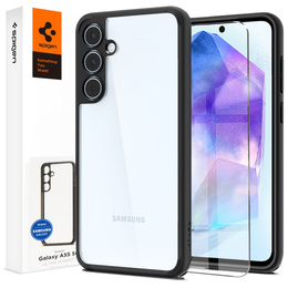 Puzdro Spigen pre Samsung Galaxy A55 5G, Ultra Hybrid, čierne + tvrdené sklo 9H
