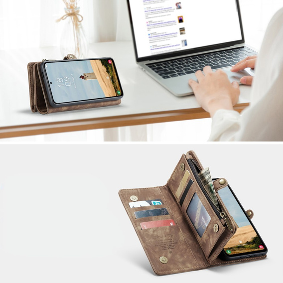 CASEME puzdro pre Samsung Galaxy A56 5G, Retro Leather Wallet, s remienkom, hnedé