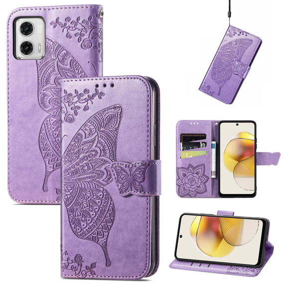 Klapkové puzdro pre Motorola Moto G73 5G, Butterfly, fialové