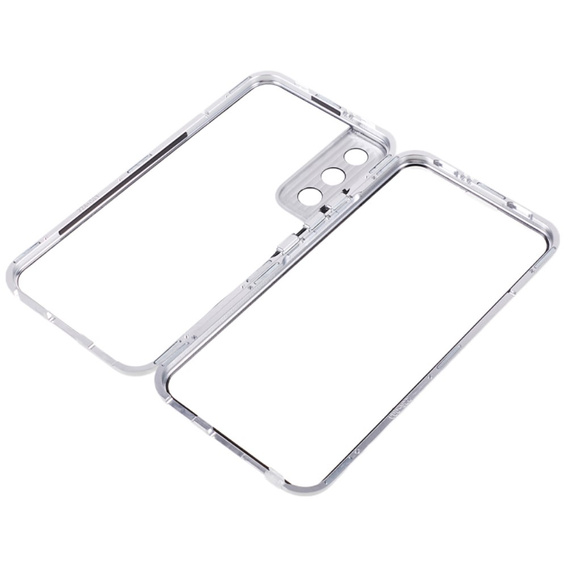 Puzdro pre Samsung Galaxy S21, Magnetic Dual Glass, strieborné