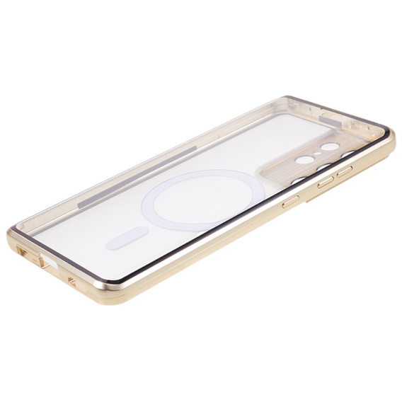 Magnetické puzdro Dual Glass MagSafe pre Samsung Galaxy S21 Ultra, zlaté