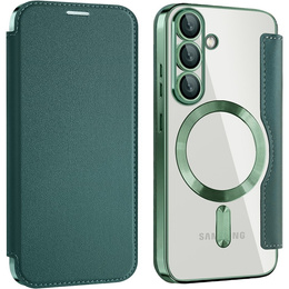 Klapkové puzdro pre Samsung Galaxy S25, RFID Wallet MagSafe CamShield, zelený
