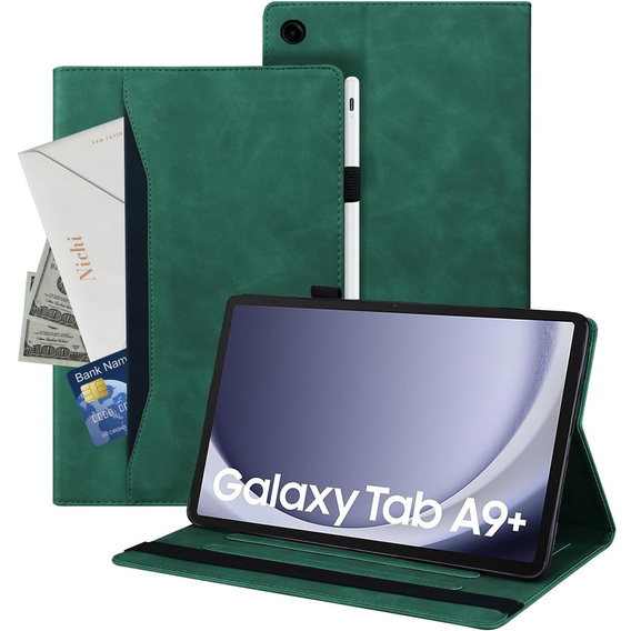 Puzdro pre Samsung Galaxy Tab A9+, Classic, s priestorom pre stylus, zelený