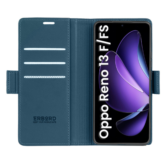 Puzdro pre Oppo Reno 13F / Oppo Reno 13FS, ERBORD Glossy Litchi, flipová peňaženka, modré