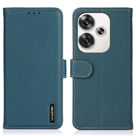 KHAZNEH RFID puzdro pre Xiaomi Poco F6, Litchi Texture, zelený