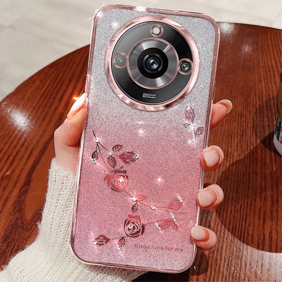 Puzdro pre Realme 11 Pro 5G / Pro+ 5G, Glitter Flower, ružové rose gold