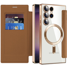 Klapkové puzdro pre Samsung Galaxy S24 Ultra, RFID Wallet MagSafe CamShield, hnedé