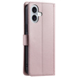 Puzdro s chlopňou pre iPhone 16, Rhombus Crossbody Leather, ružové rose gold