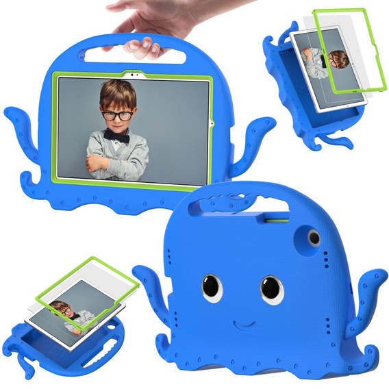 Detské puzdro pre Samsung Galaxy Tab A8 10.5, s rukoväťou, chobotnica, modré