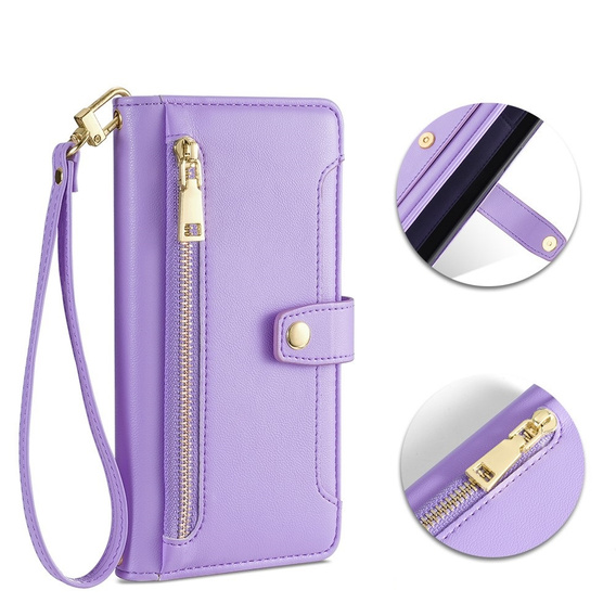Klapkové puzdro pre iPhone 14 Pro, Wallet Zipper Pocket, fialové