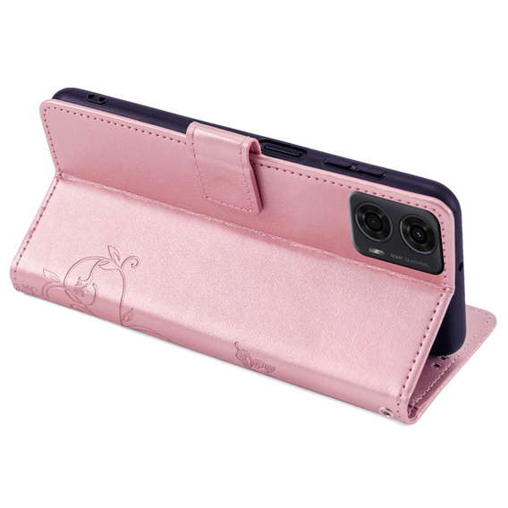 Klapkové puzdro pre Motorola Moto E14, Butterfly, ružové rose gold