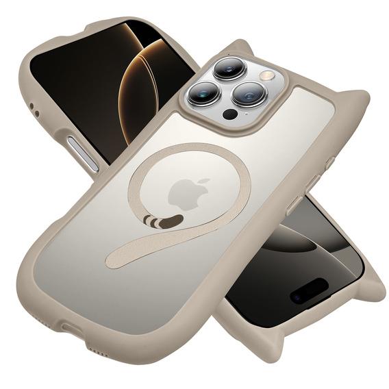 Puzdro pre iPhone 16 Pro Max, pre MagSafe, Cute Cat, sivé + sklo na displej