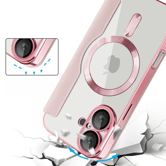 Klapkové puzdro pre iPhone 16, RFID Wallet MagSafe CamShield, ružové