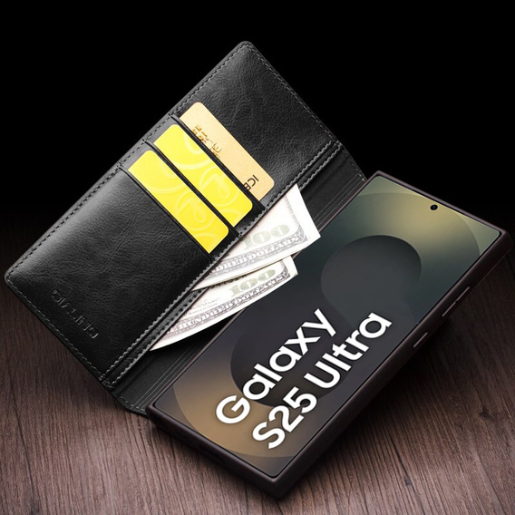 Flipové puzdro pre Samsung Galaxy S25 Ultra, QIALINO Leather Wallet, čierne