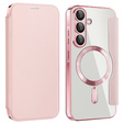 Puzdro s chlopňou pre Samsung Galaxy A17 5G, RFID peňaženka, pre MagSafe, transparentné / ružové
