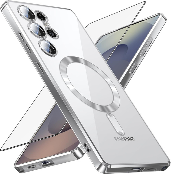 Puzdro pre Samsung Galaxy S25 Ultra, Electro MagSafe, strieborné + sklo na displej