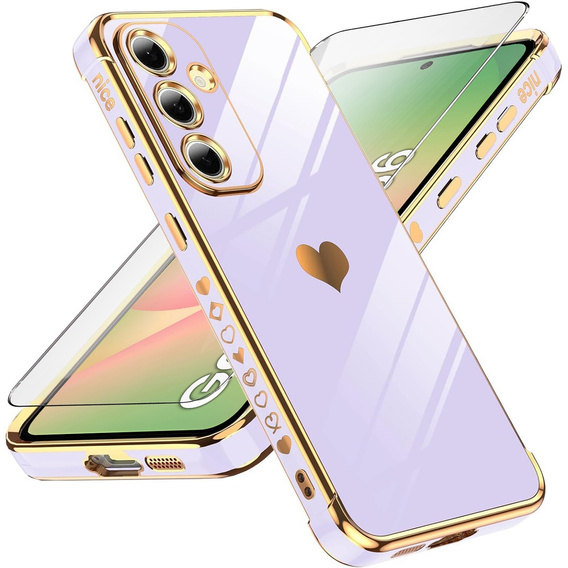 Puzdro pre Samsung Galaxy A56, Electro heart, fialové + sklo 9H