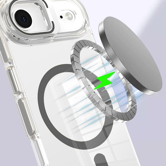 Puzdro pre iPhone Air, pre MagSafe, so stojanom, priehľadné so sivými vložkami