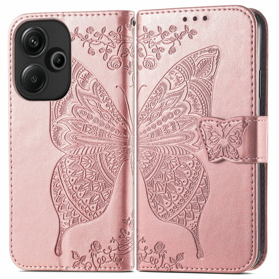 Klapkové puzdro pre Xiaomi Poco F6, Butterfly, ružové rose gold