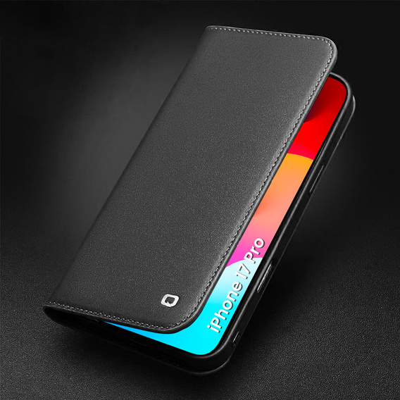 QIALINO kožené peňaženkové flipové puzdro pre iPhone 17 Pro - čierne