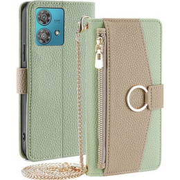 Flipové puzdro pre Motorola Edge 40 Neo 5G, Wallet Zipper Pocket, so zrkadlom, zelený