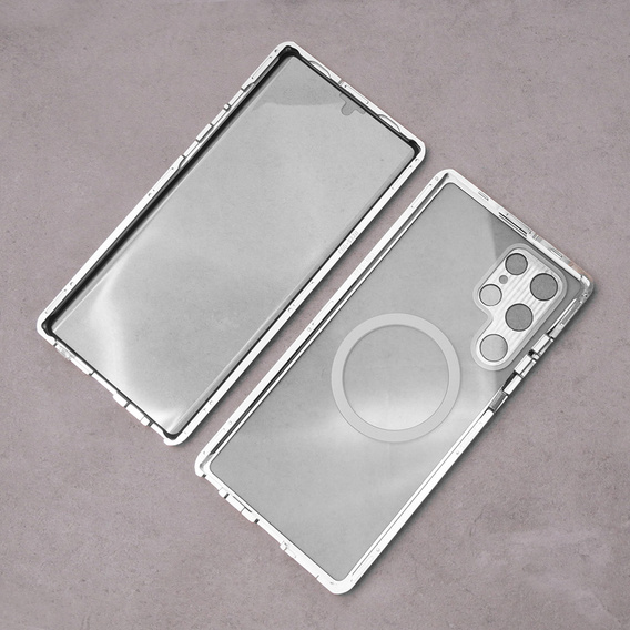 Magnetické puzdro Dual Glass MagSafe pre Samsung Galaxy S22 Ultra, strieborné