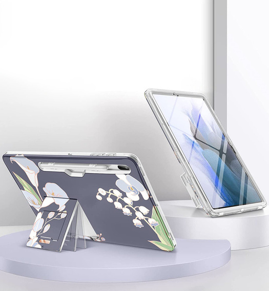 Obal na mobil pre Samsung Galaxy Tab S7 FE, Suritch Full Body Flowers, sivé