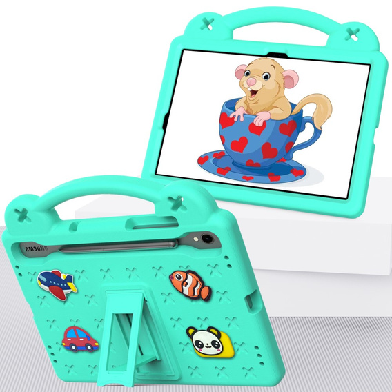 Detské puzdro pre Samsung Galaxy Tab S7/S8/S9, Cute Patterns, so stojanom, zelený