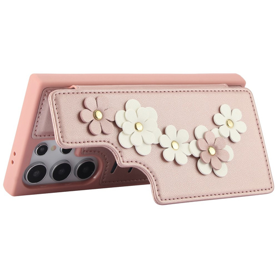 Puzdro pre Samsung Galaxy S24 Ultra, Leather Flower Card Slot, ružové