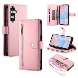 Klapkové puzdro pre Samsung Galaxy S24 FE, Wallet Zipper Pocket, ružové