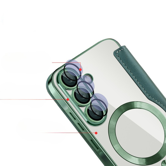 Klapkové puzdro pre Samsung Galaxy A56, RFID Wallet MagSafe CamShield, zelený